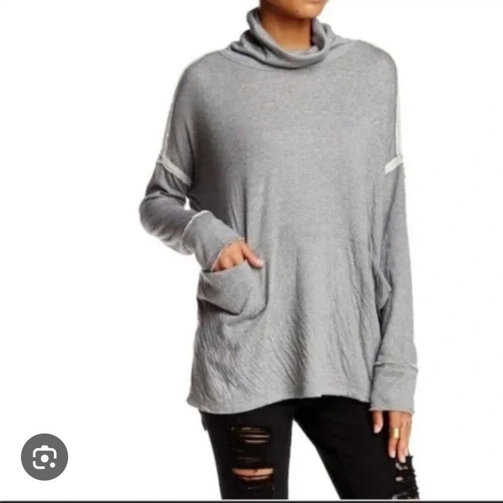 Free People We The Free Gray Cowl Neck Raw‎ Edge Seam Tunic Top XS